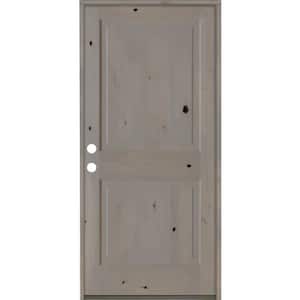42 in. x 80 in. Rustic Knotty Alder 2 Panel Square Top Right-Hand/Inswing Grey Stain Wood Prehung Front Door
