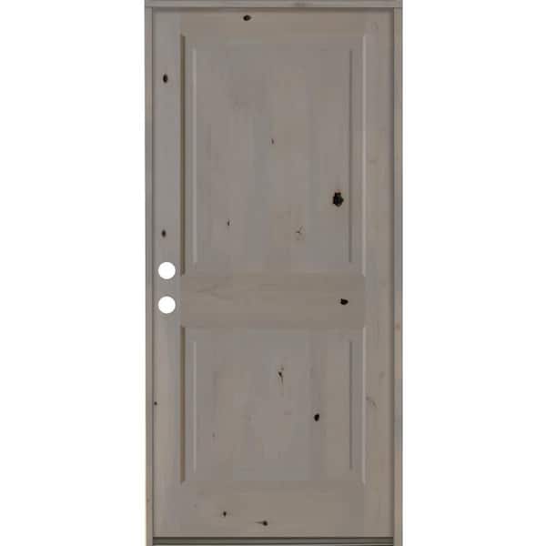 Krosswood Doors 42 in. x 80 in. Rustic Knotty Alder 2 Panel Square Top Right-Hand/Inswing Grey Stain Wood Prehung Front Door