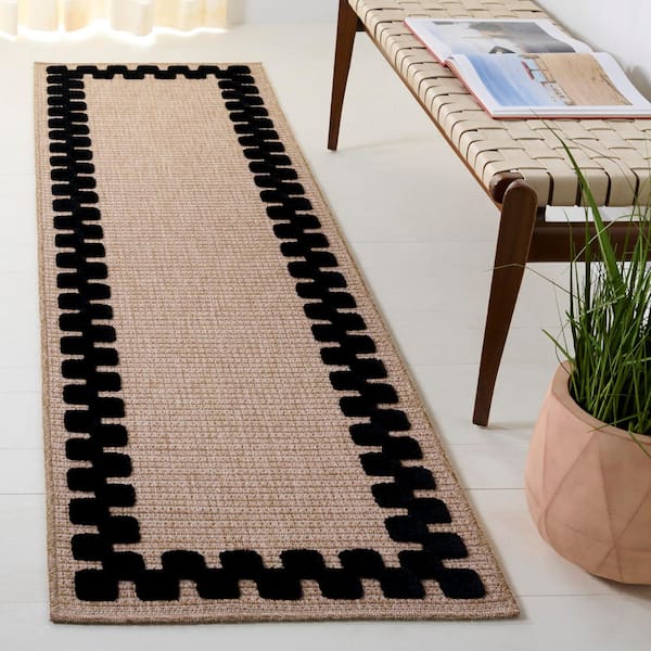 Clayton 2 ft. x 8 ft. Natural/Black Solid Color Runner Rug