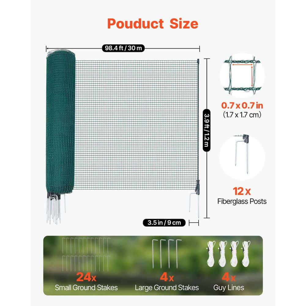 Pvc Rope Fence VEVOR Temporary Fence with Posts, 1180.8 in.W x 46.8 in.H, Plastic Mesh ...