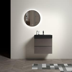 Aaby 24 in. W x 18 in. D x 25 in. H Wall Mounted Floating Bath Vanity Cabinet in Gray with Black Quartz Top and Sink