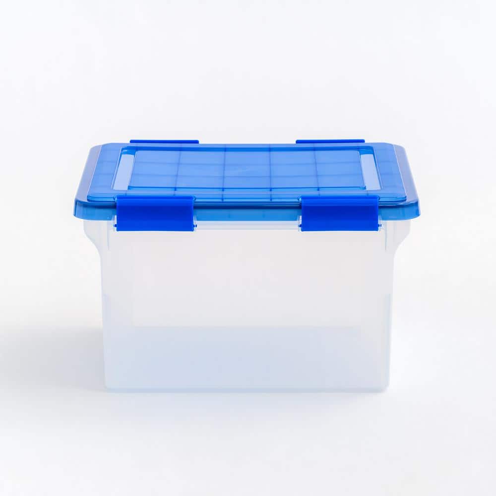 Clear and Blue Plastic Stackable File Storage Boxes, Set of 3