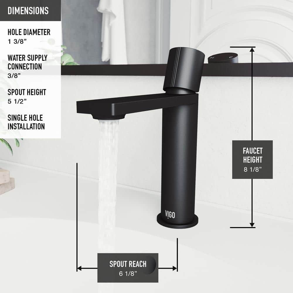 VIGO Halsey Matte Black Solid Brass Single-Hole Bathroom Faucet