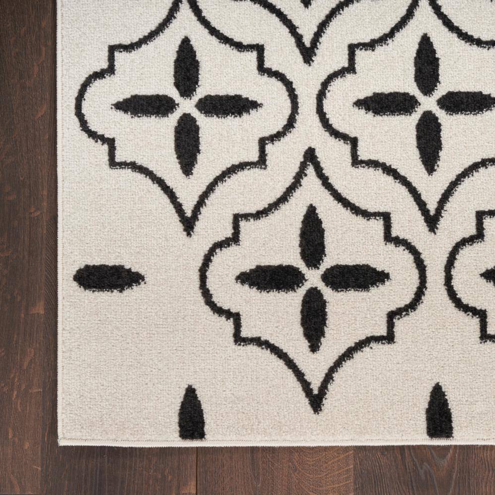 Ivory Black Moroccan Trellis Indoor Outdoor Runner Rug