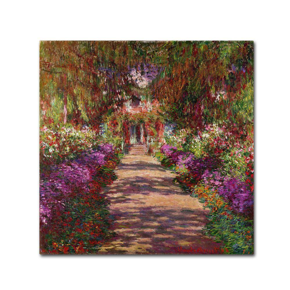 GARDEN 24｜金線と花の円形キャンバスアート｜直径20cm【原画】 Trademark Fine Art 24 in. x 24 in. A Pathway in Monets Garden