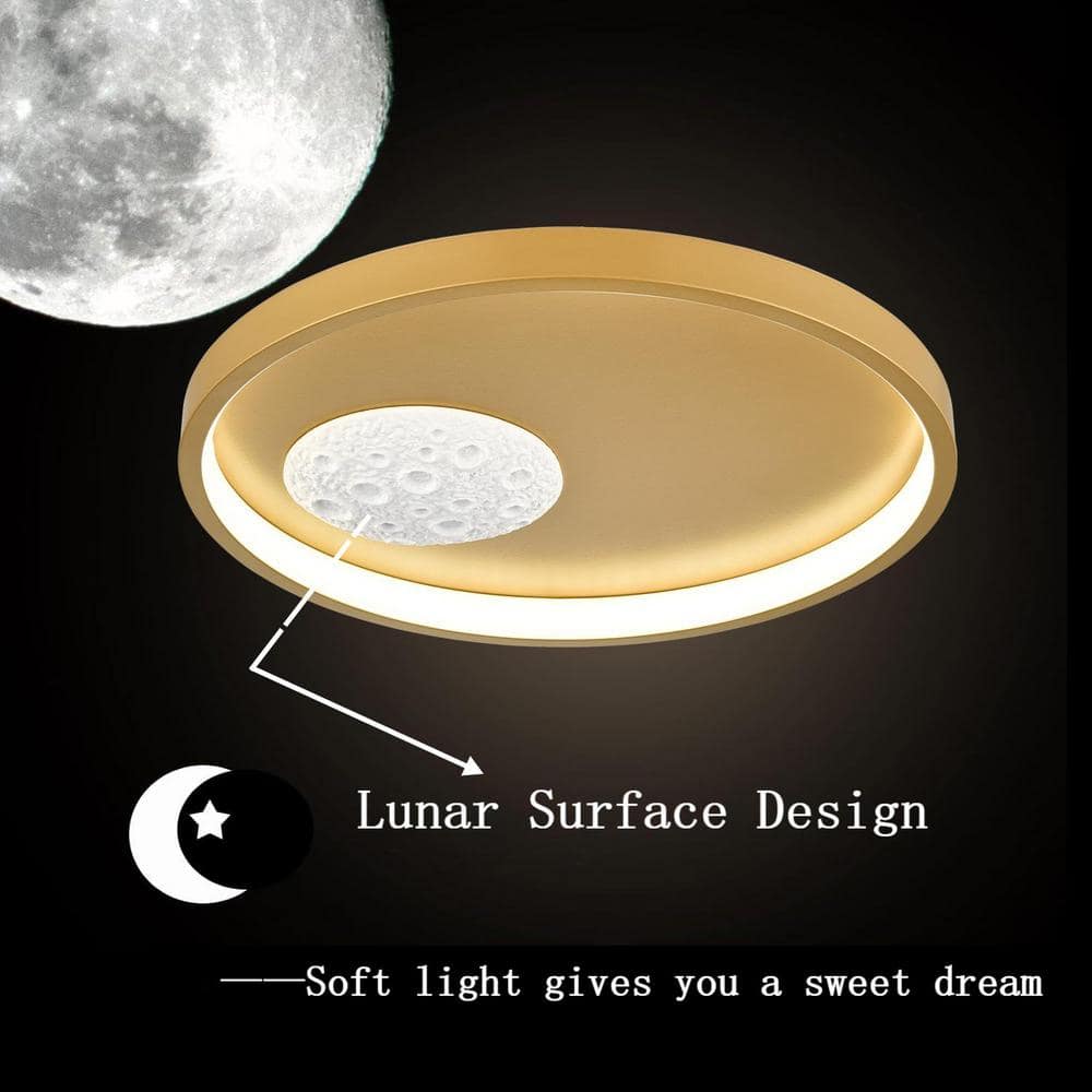 Gold Round Flush Mount LED Ceiling Light with Moon Design
