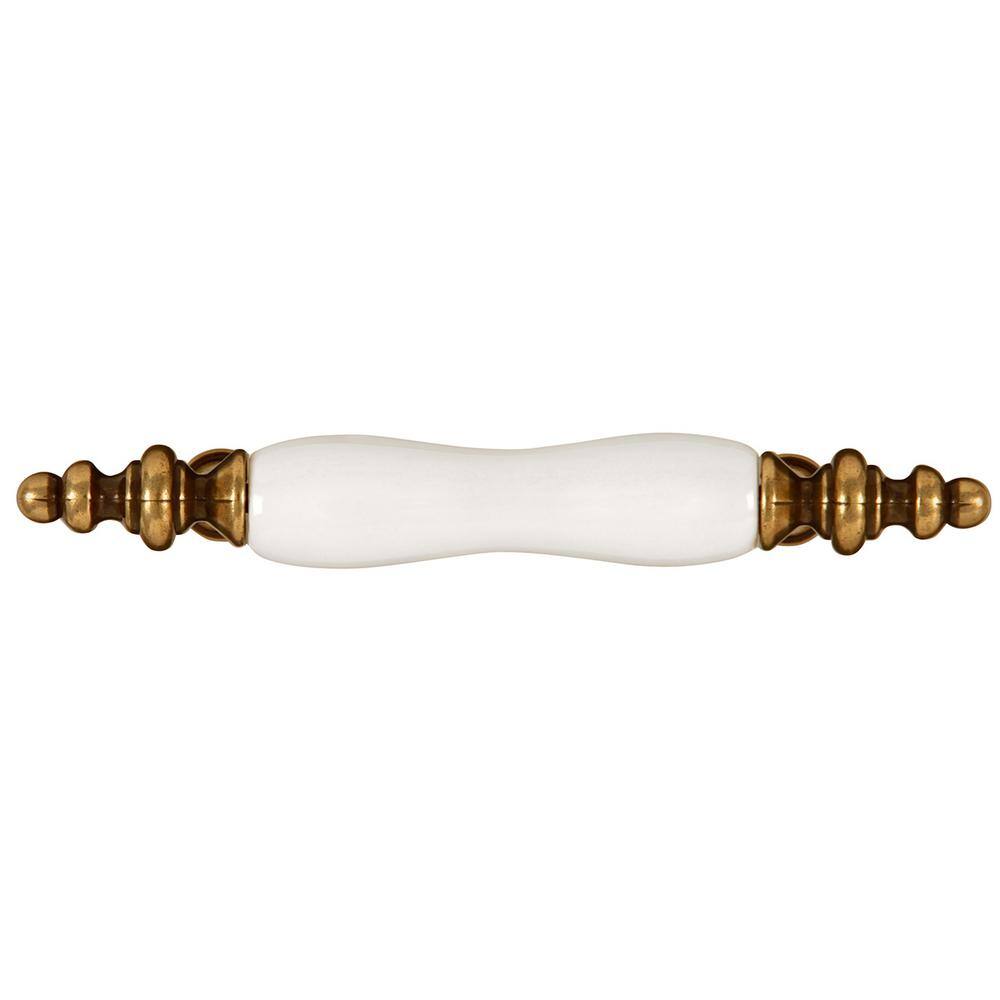 White Porcelain and Brass Traditional Bar Handle