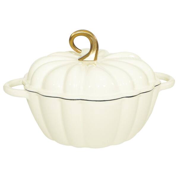 4.5 qt. Enamel Cast Iron Dutch Oven with Lid, Dual Handle Oven Safe Cooking Pot for Baking Braising Family Meals, White
