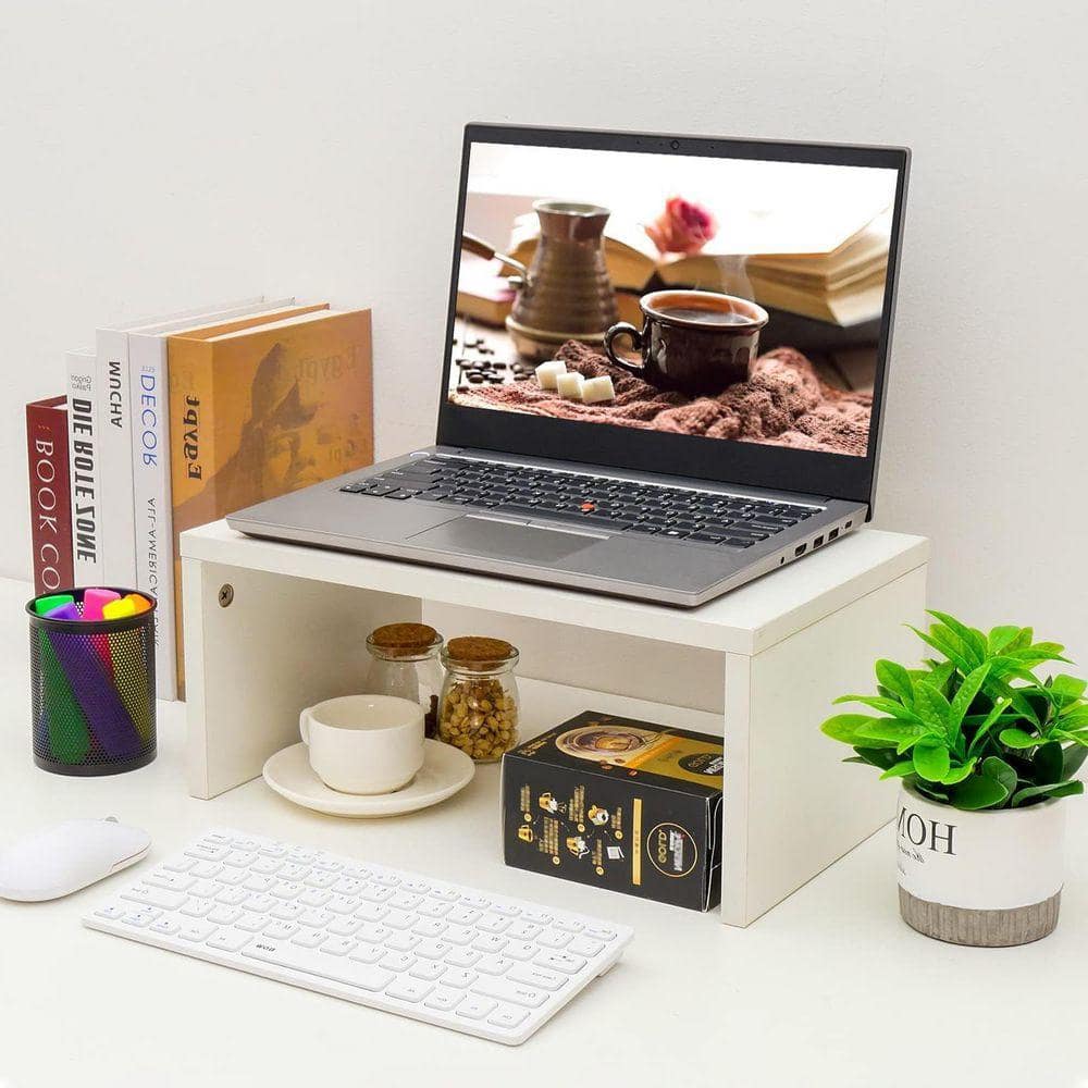 Organizing Stand White 15.3 in. x 6.8 in. Wood Minimalism Desk Organizer Stand ...