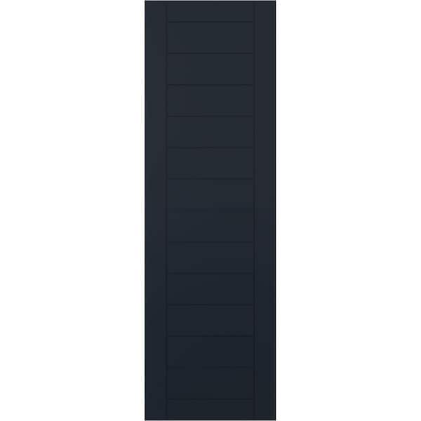 Ekena Millwork 15 in. x 57 in. PVC Horizontal Slat Framed Modern Style Fixed Mount Board & Batten Shutters Pair in Starless Night Blue