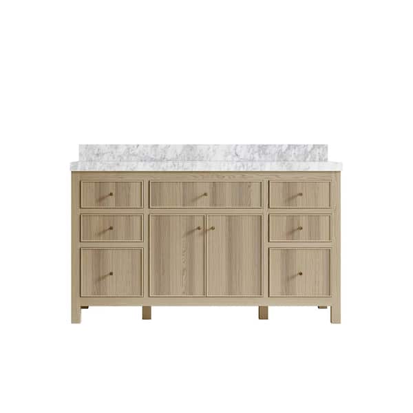 Willow Collections Sonoma Oak 60 in. W x 22 in. D x 36 in. H Single Sink Bath Vanity in White Oak with 2 in. Carrara Marble Top
