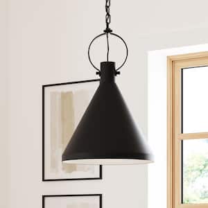 Nate Matte Black Industrial Pendant Light with Metal Shade, Hanging Ceiling Light with Adjustable Chain for Kitchen