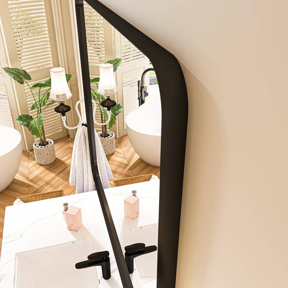 Large Matte Black Rectangular Metal Framed Vanity Mirror
