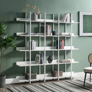 71 in. White Wood 5-Shelf Bookcase with Adjustable Foot Pad