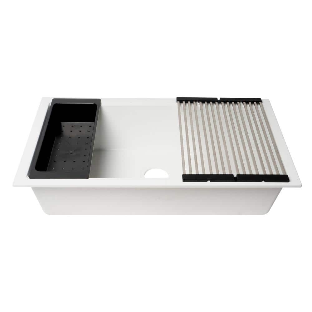 White Granite Composite Rectangular Undermount Single Bowl Kitchen Sink