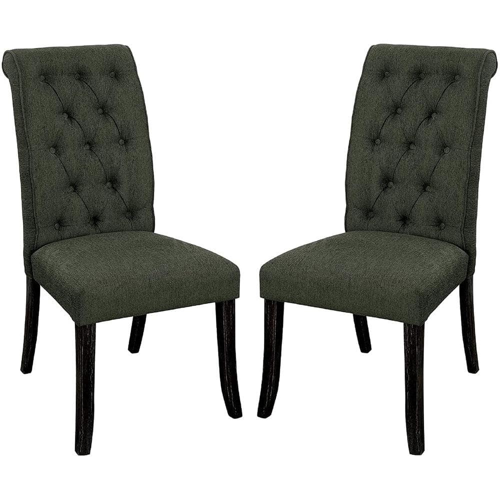 Gray Solid Wood Contemporary Rustic Style Fabric Upholstered Tufted Chairs 