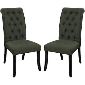 Gray Solid Wood Contemporary Rustic Style Fabric Upholstered Tufted Chairs （Set of 2）
