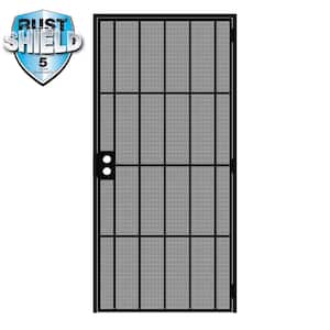 32 in. x 80 in. Vista Rust Shield Black Surface Mount Universal Outswing Steel Security Door with Expanded Metal Screen