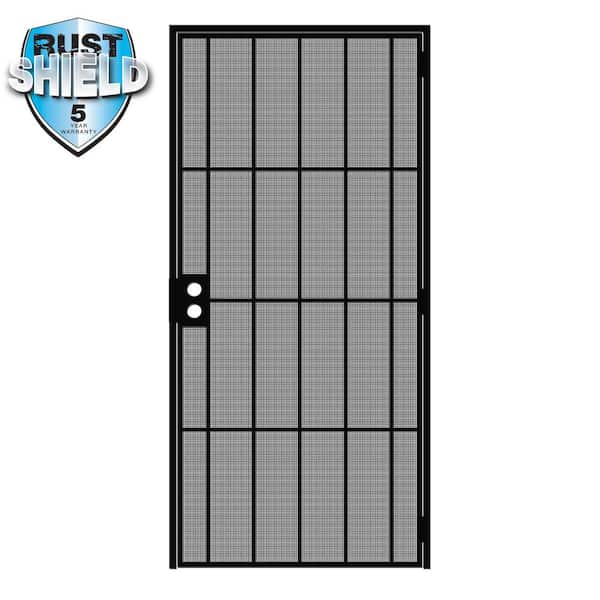 Unique Home Designs 36 in. x 80 in. Vista Rust Shield Black Surface Mount Universal Outswing Steel Security Door with Expanded Metal Screen