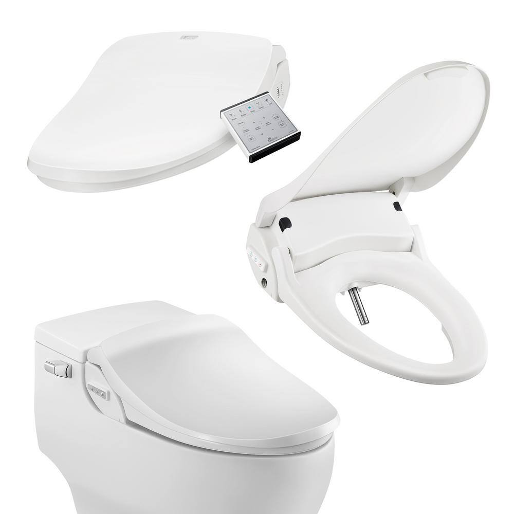 White Elongated Smart Bidet Toilet Seat with Remote