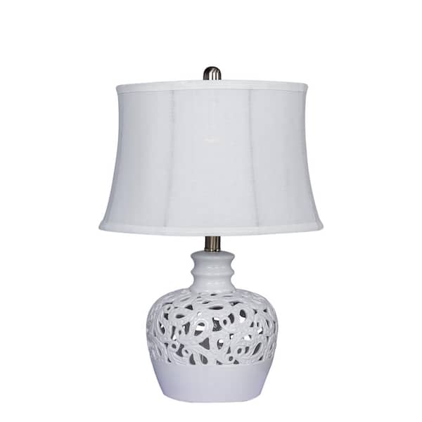 Fangio Lighting 21 in. White Open Woven Paisley Ceramic Table Lamp with Nightlight