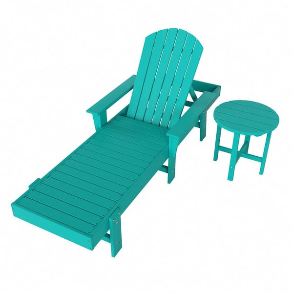 WESTIN OUTDOOR Altura 2PC Turquoise Classic Outdoor Patio Adjustable Back Adirondack Chaise Lounge Arm Chair and Round Side Table Set