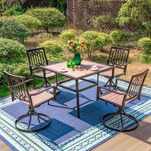 Black 5-Piece Metal Outdoor Patio Dining Set with Square Table and Fashion Swivel Chairs