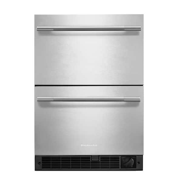 24 in. 4.2 cu. ft. Under Counter Double Drawer Refrigerator in Black Cabinet with Stainless Doors