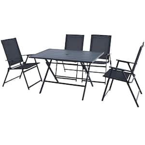 5-Pieces Metal Patio Outdoor Dining Furniture Set Armchairs Folding Table No Assembly
