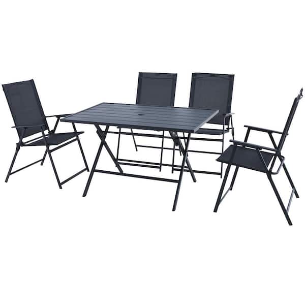 Costway 5-Pieces Metal Patio Outdoor Dining Furniture Set Armchairs Folding Table No Assembly
