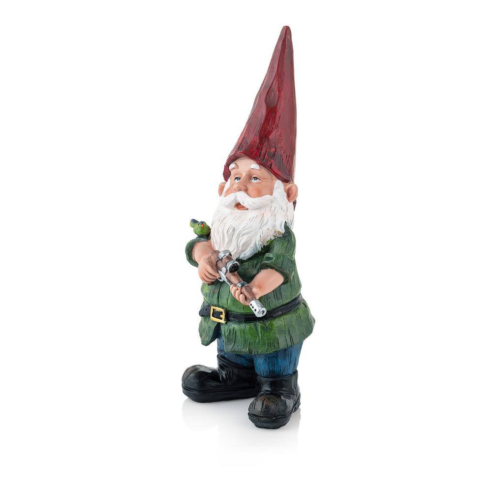 11" Green Polyresin Hunting Garden Gnome Statue