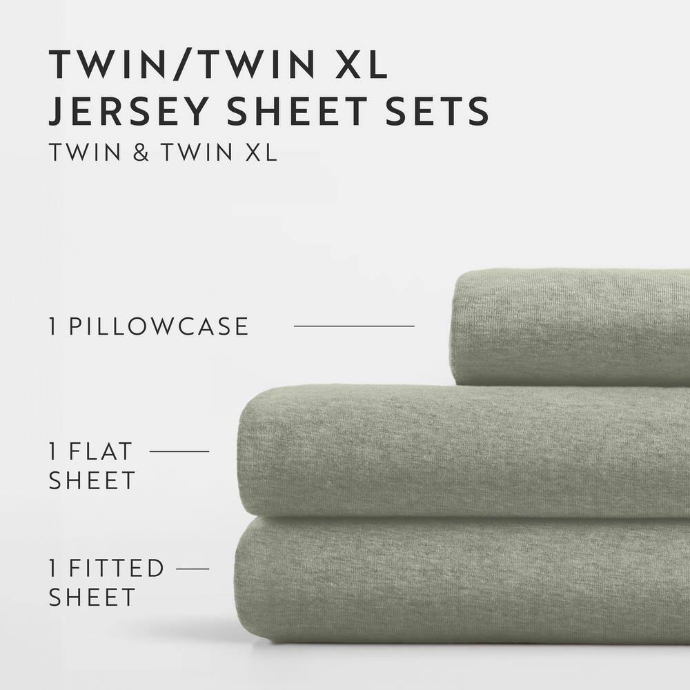 Sage Twin Cotton Jersey Knit Sheet Set
