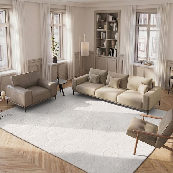 Florida Shag 11 ft. x 15 ft. Creme High-Low Floral Area Rug
