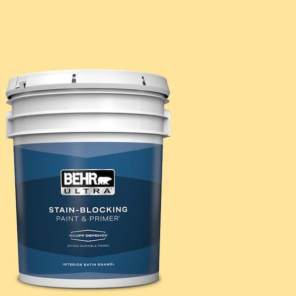 BEHR ULTRA 5 gal. #340B-4 Lemon Drops Extra Durable Satin Enamel Interior Paint & Primer