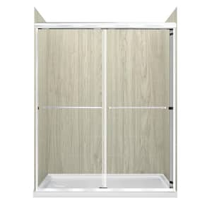 Cove Sliding 60 in. L x 30 in. W x 78 in. H Left Drain Alcove Shower Stall Kit in Driftwood and Silver Hardware