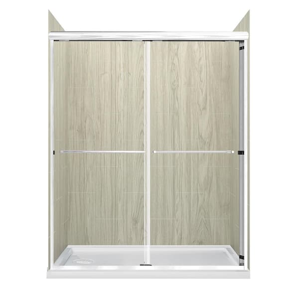 CRAFT + MAIN Cove Sliding 60 in. L x 30 in. W x 78 in. H Left Drain Alcove Shower Stall Kit in Driftwood and Silver Hardware