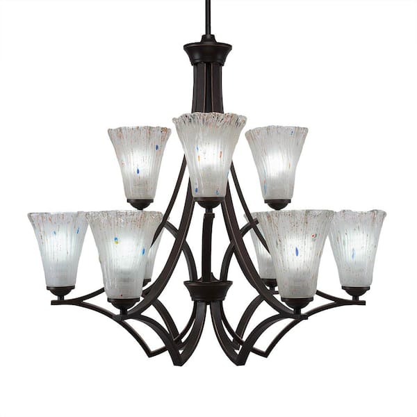 Unbranded Clevelend 9-Light Dark Granite Chandelier, Round Chandelier with 5.5 in. Frosted Crystal Glass Shades, No bulbs included
