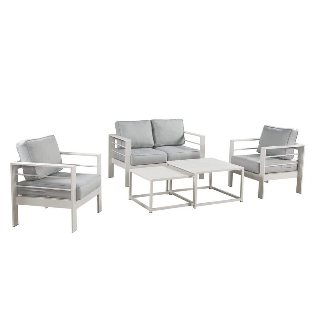 5-Piece Aluminum Outdoor Patio Conversation Set with Light Grey Cushions price history on PriceWatchPro