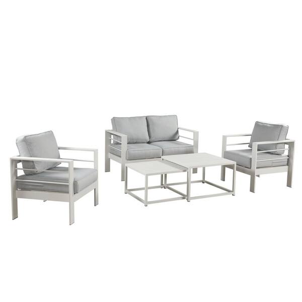 SUNVIVI 5-Piece Aluminum Outdoor Patio Conversation Set with Light Grey Cushions