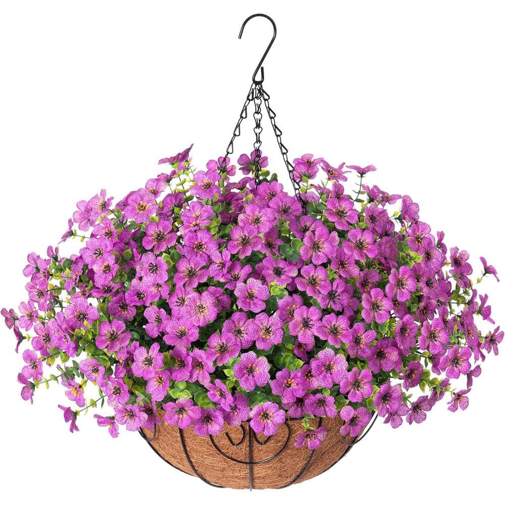 13.8 in. Purple Outdoor Artificial Daisy in Basket Garden Decoration