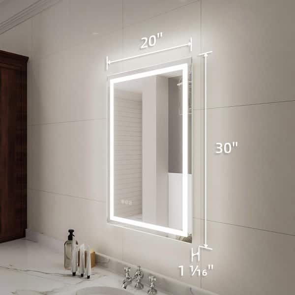 Claro 20 in. W x 30 in. H Rectangular Frameless LED Wall Bathroom Vanity Mirror in Silver