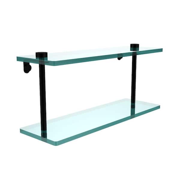 Allied Brass 16 in. L x 8 in. H x 5 in. W 2-Tier Clear Glass Vanity Bathroom Shelf in Matte Black