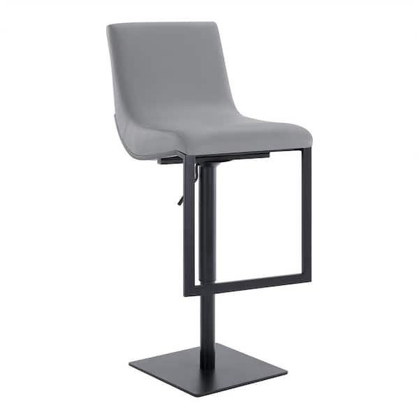 Armen Living Flint Contemporary Adjustable 38-46.5 in. Swivel Bar Stool in Matte Black Finish and Grey Faux Leather