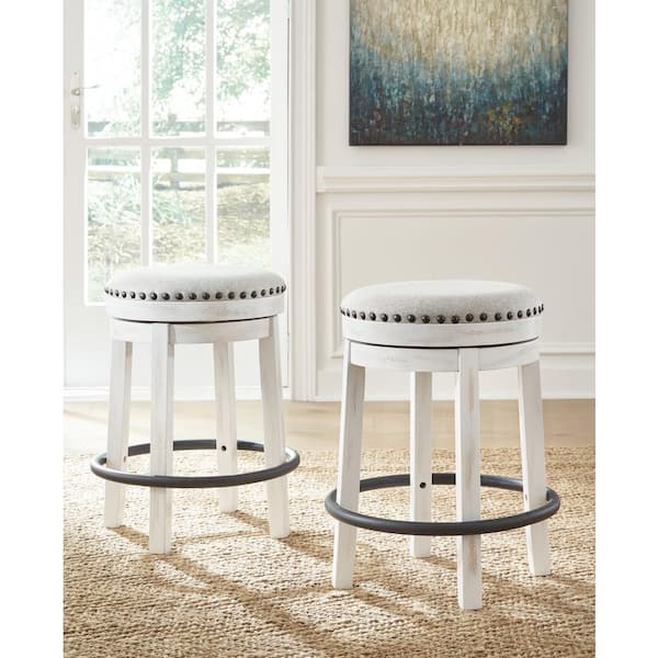 Signature DESIGN BY ASHLEY Valebeck 24 in. White/Black Backless Wood Counter Stool Upholstered Stool