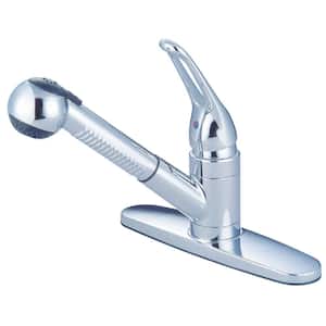 Wyndham Single-Handle Deck Mount Pull Out Sprayer Kitchen Faucet with Deck Plate Included in Polished Chrome