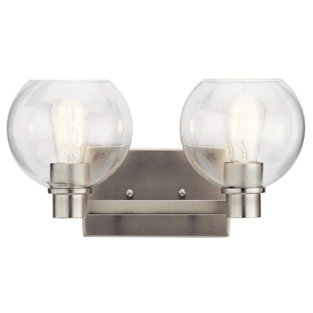 Harmony 15.5 in. 2-Light Brushed Nickel Transitional Bathroom Vanity Light with Clear Glass Shade price history on PriceWatchPro