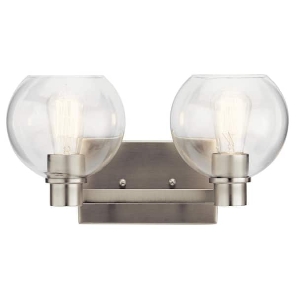 KICHLER Harmony 15.5 in. 2-Light Brushed Nickel Transitional Bathroom Vanity Light with Clear Glass Shade