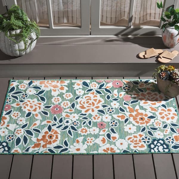 Cabana Green/Navy 4 ft. x 6 ft. High-Low Floral Indoor/Outdoor Area Rug