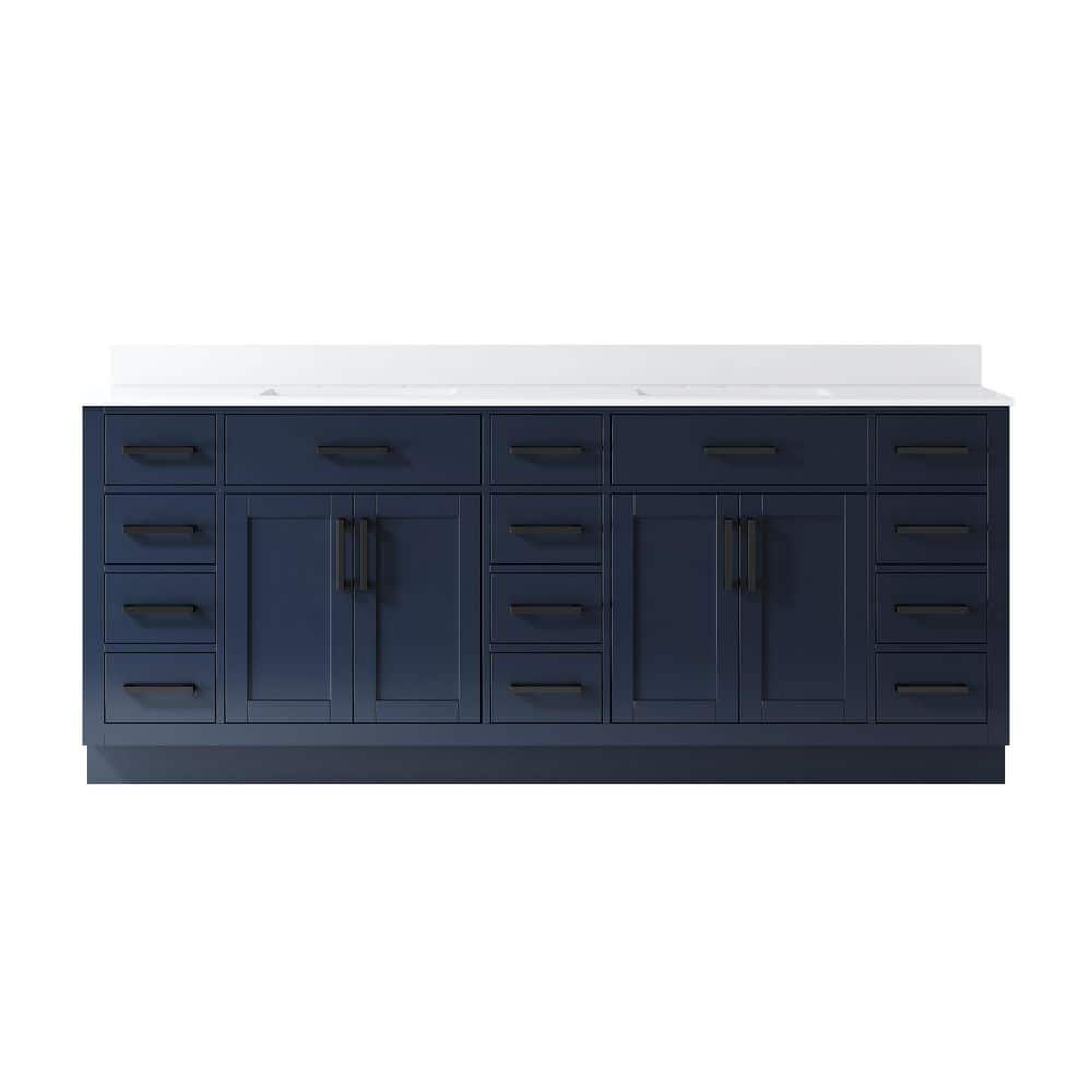 NORA 84 in. Freestanding Navy Blue Solid Wood Bath Vanity with Pure White Cultured Marble Top, Soft-Close, Assembled price history on PriceWatchPro