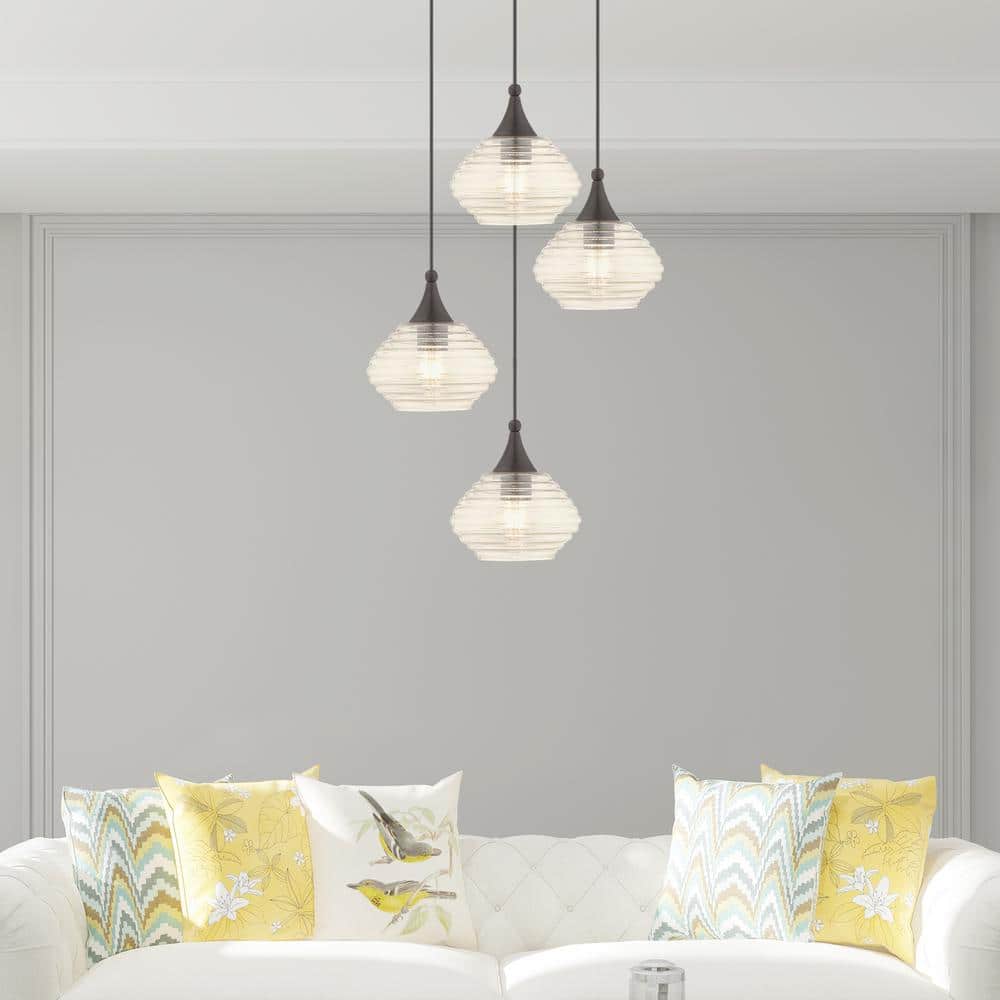 English Bronze Mini Pendant with Champagne Glass Shade